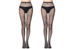 MICJLLT 2 Pcs Halloween Spider Web Tights Fishnet Stockings Sexy,Spider Web Tights Net Leotard Stockings Hollow Sheer Fancy Dress,Halloween Tight for Women Uk Masquerade Costume Accessory(Black)