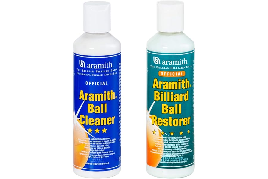 Aramith Bundle of 2 Items Billiard Ball Cleaner & Aramith Billiard Ball Restorer 8.4 fl.oz. Bottles
