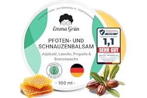 Emma Grün® Pfotenbalsam 100ml - Regeneriert & Stärkt Rissige Tiernasen & Pfoten - Mit Jojoba, Propolis & Bienenwachs - Natürlicher Pfotenschutz & Pfotenpflege - Hundepfoten Balsam Made in Germany