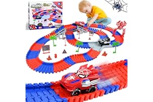 PATEMZON Autorennbahn Spielzeug, Spide Triebwagen, Autobahn Spielzeug mit 2 Autos, 208 PCS Flexibel 360° Looping Autorennbahn Rennbahn, Geschenk für Kinder 3 4 5 6 7 Jahre alt Rennspielzeug