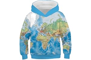 Ocean Plus Niño Manga Larga Sudadera con Capucha Niños Mapa Impresión Digital Sudaderas con Bolsillos Suéter con Capucha