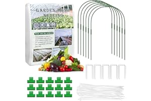 VEGAMALL 3 * 6M (9.8 * 19.7 Ft) Garden Insect Protection Netting Mesh,Fine Mesh Anti Bird Net with Flexible Garden Hoops Cloche Hoops*6, Cable Tie*30, Clip*15 and Securing Peg*10