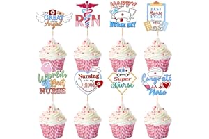 Blumomon 24Pcs Nurse's Day Cupcake Toppers Nursing School Graduation Cupcake Picks Medical Rn Nurse Grad Themed Birthday Party Cake Decorations Supplies