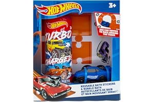 Hot Wheels Children's Bath Stickers & Bubble Bath Set - Set Includes Bath Toy Car, Bubble Bath 300ml and Bath Racing Track Stickers (Reusable)