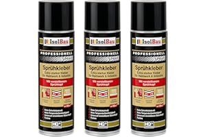 Isolbau Lot de 3 flacons de colle en spray 500 ml - Colle extra forte pour bricolage et industrie - Spray adhésif pour mousse, bois, tissu, cuir, feutre, etc