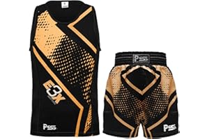 PSS Boxing Uniform Short and Vest (Two-Piece) – Pro Training and Sparring Fight Boxing Competition Gear Lightweight, Breathable & Moisture-Wicking Fabric for Boys & Girls