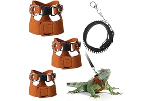 VALUEBARGAIN 3PCS Bearded Dragon Harness, Faux Leather Adjustable Bearded Dragon Lead and Harness, Traction Rope for Lizard Small Animal Outdoor Walking (Brown/S, M, L)