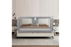HUOLE Barrera Seguridad Cama Niños Portatil, Barandilla Cama Niños Anticaída con Elevación Vertical/Doble Cierre De Seguridad/Ajustable En Altura Barrera Cama-1,8 m-Gris