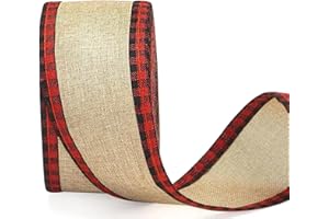 jijAcraft Taśma w kratkę z płótna workowego, 10 m, 6 cm, świąteczna wstążka w kratkę, pleciona, do dekoracji bożonarodzeniowych, DIY, węzła łukowego (czerwona i czarna)