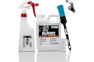 Juego de Limpiador de Llantas Detailmate ValetPRO Bilberry Wheel Cleaner, 1 litro, Limpiador de Llantas Concentrado + pulverizador Kwazar Nix Super + Pincel para Cuidado