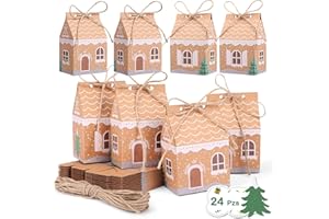LEMESO 24 Cajas de Cartón Pequenas Calendario de Adviento para Rellenar Cajitas de Papel Kraft para Regalos Navideños Cajas con Cordones para Dulces Bombones Chuches