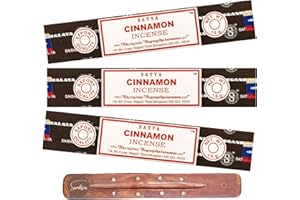 Satya Nag Champa Cinnamon Incense Sticks | 3 pack | with SAMASIA incense sticks holder | Used for Aromatherapy, Spa, Yoga, Weddings, Meditation, Healing, Positivity and Relaxation