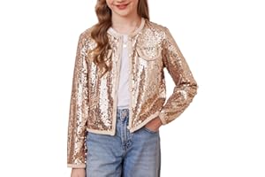 GRACE KARIN Niñas Lentejuelas Chaqueta Manga Larga Cuello Redondo Brillo Bolero Festivo