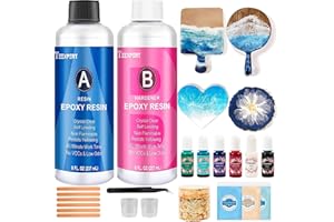 Teexpert Epoxidharz Set Anfänger, 474ML/16OZ Kristallklares Epoxyharz Starter-Set mit Untersetzer- und Tablett-Formen, Pigmenten, Harzzubehör, Gießharz-Schmuckherstellungsset für Kunsthandwerk
