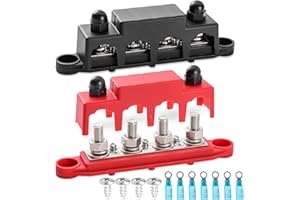 GQGP Blocco di Distribuzione dell'alimentazione 12V-48V DC Busbar 250A，Morsettiere Barra Collettrice con 4 x M8 Terminale a Bolts per Auto Camion Barca (Rosso e Nero)