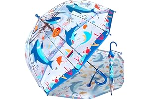 GENERISCH Kinder Regenschirm mit Kuppeldach Leichtes Niedliches Lustiges Design, Wind- und Regenschutzschirm,Stockschirm in Glockenform Transparent - Geschenke für Kinder