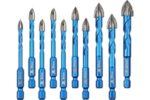 BRSCHNITT Fliesenbohrer Keramikbohrer Set Hartmetallbohrer 5/6/6/6/6/8/8/10/10/12mm Steinbohrer Bohrer Set mit Schnellwechsel für Keramik, Fliesen, Ziegelwand, Marmor, Kunststoff, Holz, Mauerwerk