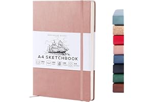 Beechmore Books A4 Sketchbook – 8.5x11 Premium Vegan Leather Bound Large Sketch Book Hardcover with 156 Thick 160gsm Perforated Ivory Pages, Blank Sketch Pad, Gift Boxed, Back Pocket, Ribbon Bookmark