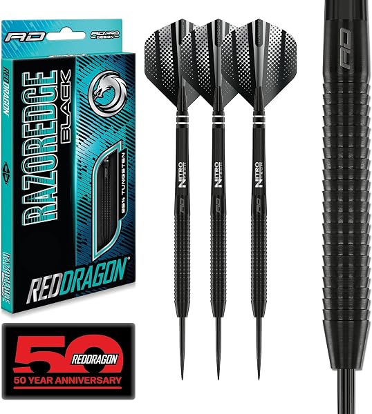 RED DRAGON Razor Edge Black, 20g, 22g, 23g, 24g, 26g o 28g Freccette Tungsteno con Punta Acciacio, Voli e Freccette Aste - 1
