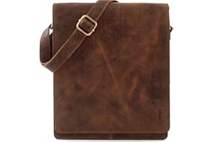 LEABAGS Bolso Bandolera para Hombres y Mujeres | Bolso de Piel Auténtica para Portátil hasta 13 Pulgadas | Bolsa de Mensajero con Correa | Bolso de Hombro | Bolsa de Trabajo