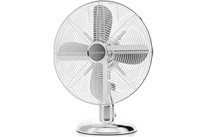 PROFI CARE ProfiCare VL 3062M Ventilador de Mesa, Silencioso, Retro, Diámetro Exterior 25 cm, 3 Velocidades, Oscilante, Diseño Vintage, Cuerpo Cromado Metálico, 30W