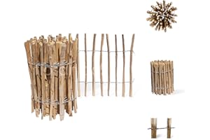 Floranica Staketenzaun aus Haselnuss Kastanie 1 laufender Meter x 50cm hoch 4-6cm Abstand Steckzaun Gartenzaun Rollzaun Hühnerzaun Holzzaun Garten zaun für draußen klein