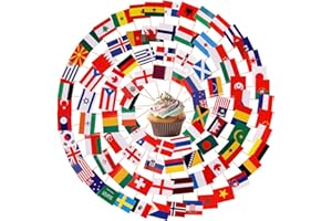 PEUTIER 200pcs Drapeaux de Cure Dents, Mini Piques Drapeaux avec 100 Nations Différentes Double Face Pays du Monde Décorations de Cupcakes pour Cupcakes, Plats Plateau de Fruits Décoration