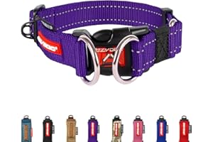 EzyDog Double Up Dog Collar - Reflective Dog Collar Medium with ID Tag D-Ring, For Small, Medium & Large Dogs - Supreme Comfort with Soft & Strong Nylon Webbing - Purple