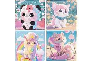 Rongxze 4 Pezzi Diamond Painting Bambini, 5D Fai da Te Pittura Diamante, Completo Mosaico Animale 5D Diamond Painting Kit per Bambini Adulti Regalo Decorazione Casa Ufficio Parete (15x15cm)