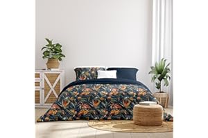 Ruggeri - Parure Copripiumino Matrimoniale - 100% Morbida Flanella di Alta Qualità | 2 Federe Double + 1 Copripiumino Double | Lenzuola Calde per l'inverno in microfibra - Everyday (Foglie Blu)