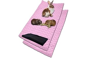 NEO SOLVO Lot de 2 - Tapis Litière Polaire pour Cochon d'Inde et Lapin - 60 x 120 cm Rose avec Une Couverture Tunnel Polaire séparée - Absorbant et Imperméable - Cage et Enclos