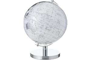 Lesser & Pavey Globo Giratorio Vintage Plateado y Blanco con Soporte de Metal para tu Escritorio/Oficina, Plateado, 27 cm