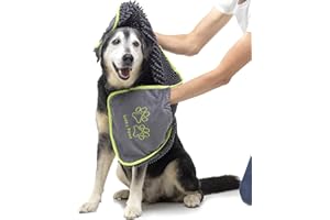 Lucky Paws® Dog Towel - Microfibre Chenille/Noodle Towels - UK Based Seller - Super Soft Pockets - Super Absorbent - Fast Drying - Pet/Puppy Grooming Accessories - 88x32cm (Pack of 1, Grey)