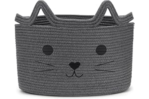 Goodheim Children's Cotton Storage Basket for Toys and Laundry, Laundry Basket and Toy Basket in One, Children's Room Decoration, Grey Cat