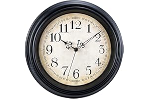 Plumeet Wanduhr Klassisch 25cm Ruhige Retro Wanduhr ohne Tickgeräusche für Wohnzimmer - Schlafzimmer - Batteriebetrieben (Schwarz)