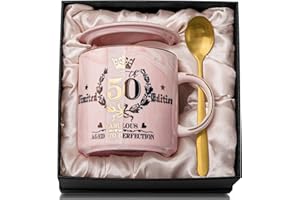 BICHING 50th Birthday Gifts for Women, Fabulous 50 Aged to Perfection, Personalised Gifts 14oz Gold Pattern Coffee Mug, Ladies Presents Idea for Turning 50 Mum, Wife, Sister, Friends, Auntie,Classy Gift Boxed
