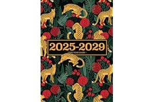 5 Year Diary 2025-2029 | A4 Leopards In The Wild: Month to View Planner with UK Holidays, Moon Phases, Birthdays & Celebrations, Contacts, Passwords (Five Years)