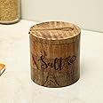 dudki Wooden Salt Box with Magnetic Lid with Attached Spoon on Top| Round Salt Container| Bowl Pot Jar Salt Box | Mango Wood for Dinning Table| Kitchen Home| Seasonings
