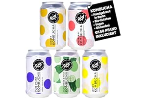 ‎ROY KOMBUCHA BREWERY BERLIN ROY Probierpaket Kombucha Bio mit 5 Sorten, 6 Dosen à 330 ml Bio Kombucha, handgefertigt in unserer Berliner Brauerei, vegan, glutenfrei, laktosefrei, 6er Pack, inkl. 1,50€ Pfand