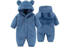 Yaopelky Snödräkt för Nyfödd Baby, Fleece Sparkdräkt Med Huva, Vintervarma Ytterkläder för Flickor, Pojkar 0-12 M