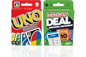 BUSHE PRODUCTS Uno Cards & Monopoly Deal - Card Games Set | Uno Card Game, Monopoly Deal Card Game, Kids Travel Games, Travel Games for Adults. Mattel and Hasbro