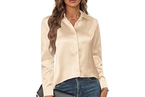 Zeagoo Camicia da Donna in Raso di Seta Camicetta Elegante Bluse Scollo a V Camicia a Maniche Lunghe Button Down a Tinta Unita Shirts Classico Tops