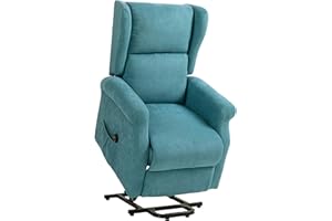 HOMCOM Poltrona Elettrica Alzapersona Reclinabile 135°, Poltrona Relax Elettrica in Tessuto Effetto Lino con Telecomando, Poggiapiedi e 2 Tasche Laterali per Soggiorno, Blu