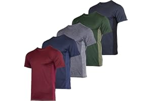 Real Essentials 5 Pack: Men’s Dry-Fit Moisture Wicking Active Athletic Performance Crew T-Shirt