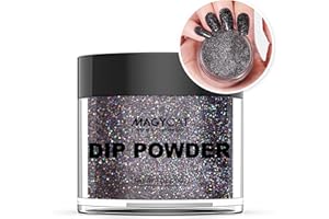 MAGYCAT Dip Powder Black Glitter Color 1 Oz/28g Nail Dipping Powder French Nails Art Starter Manicure DIY Salon Home Gift for Women,No Need Nail Lamp Cured