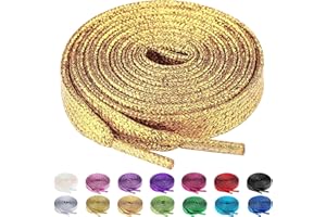 Olukssck 2 Paires Lacets Plats Pailletés Premium, Lacets de Remplacement de 10mm de Qualité Supérieure pour Chaussures de Sport, Chaussures de Ville