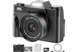 ZMOQNG Digitalkamera 4K 56MP Fotokamera mit 180° Flip 3.0" Bildschirm Autofokus Kompaktkamera mit 32G SD Karte& Zwei 1500mAh Batterien für Kinder Ältere Anfänger (Schwarz)