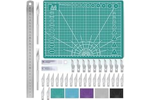 Miuzei Ensemble de tapis de découpe A4 avec règle en acier et 30 couteaux à papier pour sculpture, loisirs créatifs, tapis de dessin (vert)