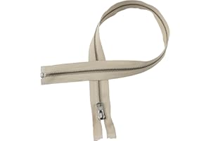 AERZETIX - C61553 - Fermeture éclair/à glissière N°5 séparable 60 cm en métal vintage - tirette décorative - couleur beige clair - curseur maroquinerie couture jean jupe mercerie