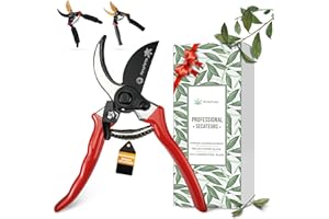 NickyPicky Garden Secateurs - High Carbon Steel, Bypass Secateurs - Ergonomic Handle with Strong Grip, Secateurs & Pruning Scissors for Trimming - Garden Pruners, for Healthy Plant Growth - Red